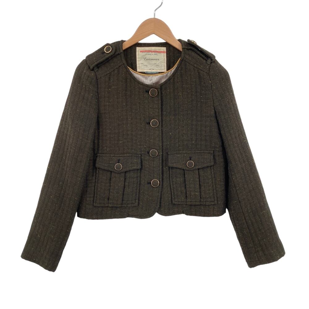 Anthropologie Cartonnier Women's Brown Button Front Military Brigade Jacket Sz 4